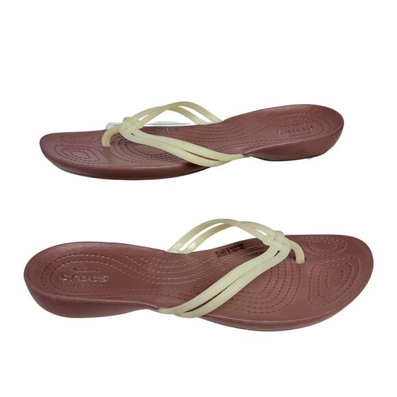 Crocs Isabella Flip Sandals Womens Size 7 White Bronze Toe Post Flip Flops - Picture 1 of 8